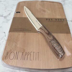 Rae Dunn Wood-Tone Cutting Board & Knife Set - Brown, Cream